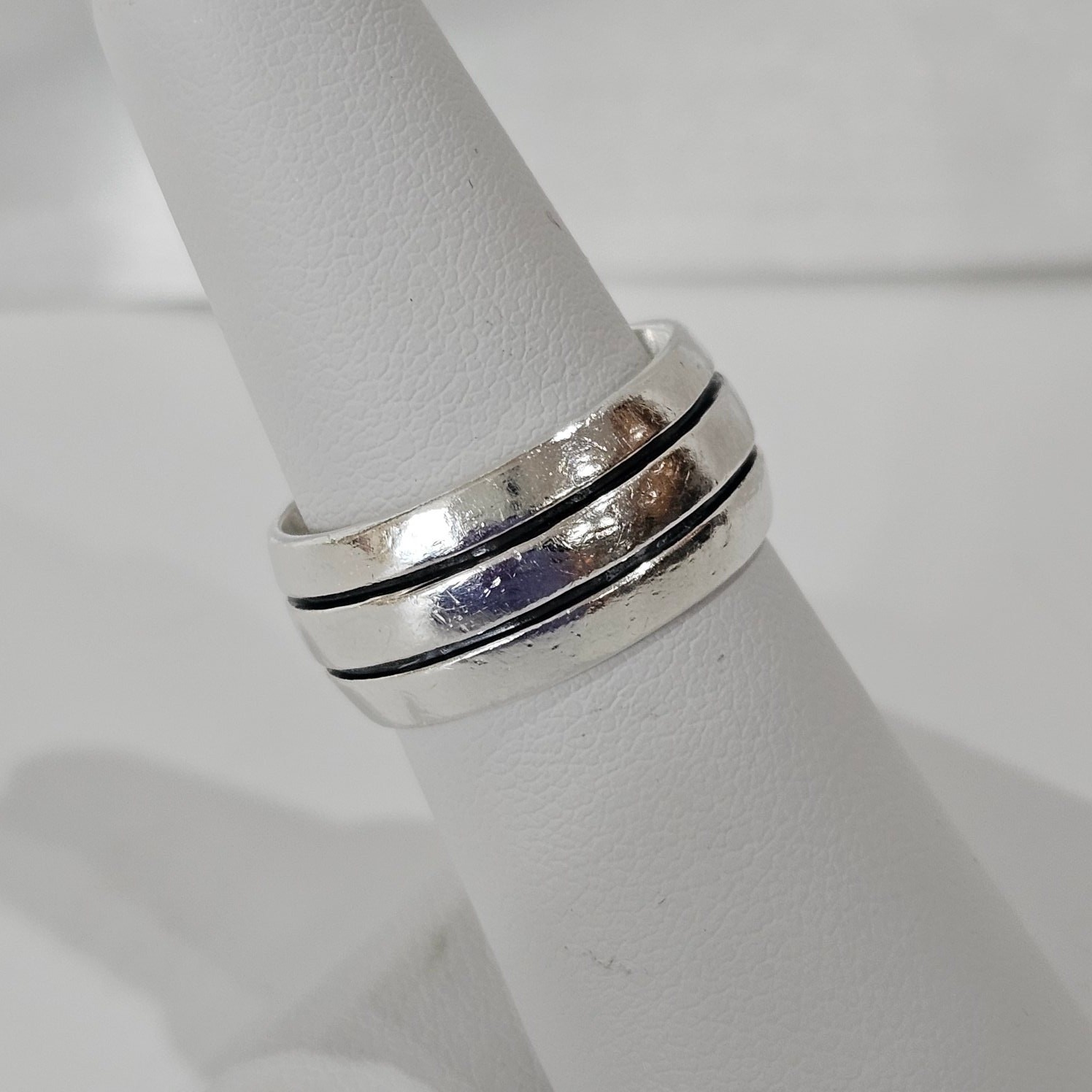 Vintage Mexican Double Grooved 3 Row 925 Sterling Silver 9.5mm Band Ring Size 7