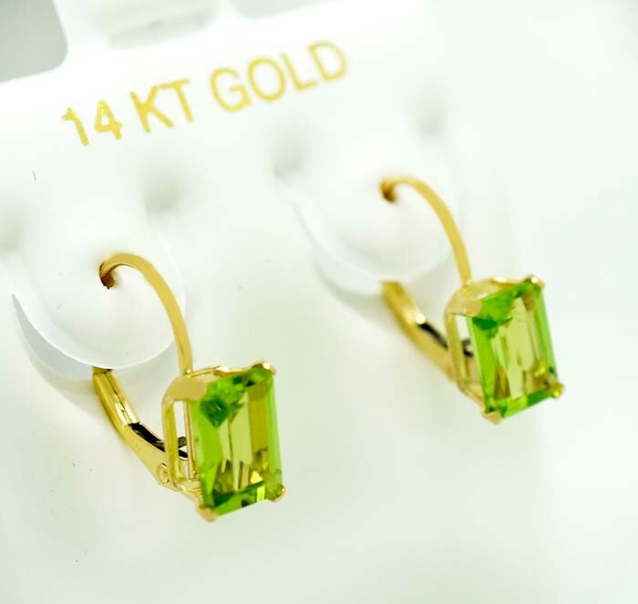 GENUINE 2.82 Cts PERIDOT EARRINGS 14k Yellow Gold – LEVER BACKS- Free Appraisal