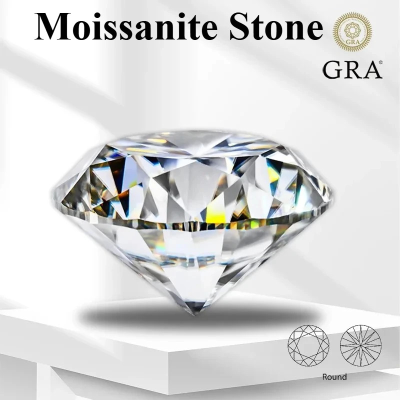D Color VVS1 Round Cut Moissanite 0.1CT-12CT Lab Gem for Jewelry w/ Certificate