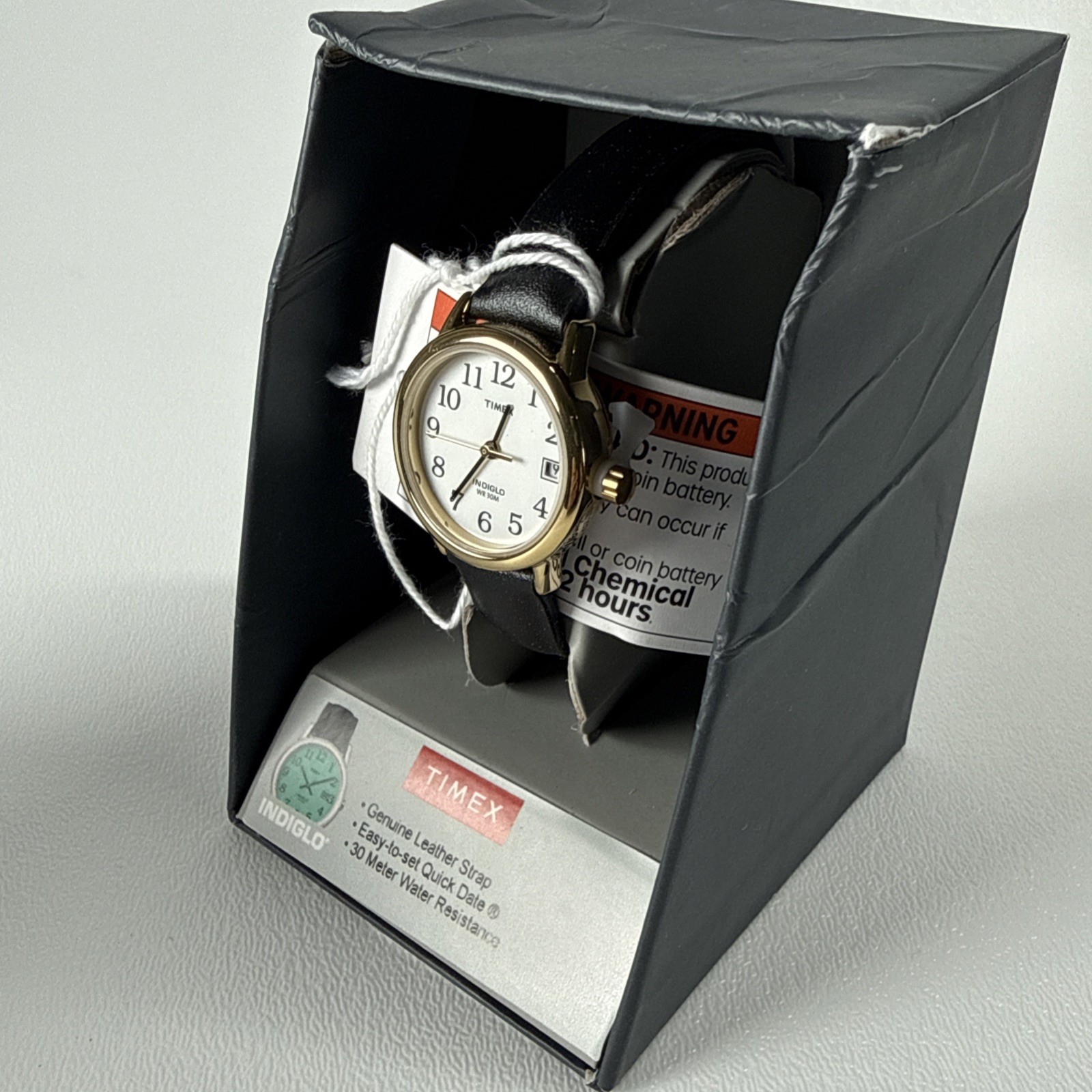New Timex Women’s T2H341 WX Easy Reader 25mm Black Leather Strap Watch Indiglo