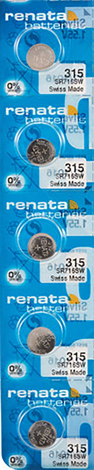 5 x Renata 315 Watch Batteries, 1.55V, 0% MERCURY equivalent SR716SW