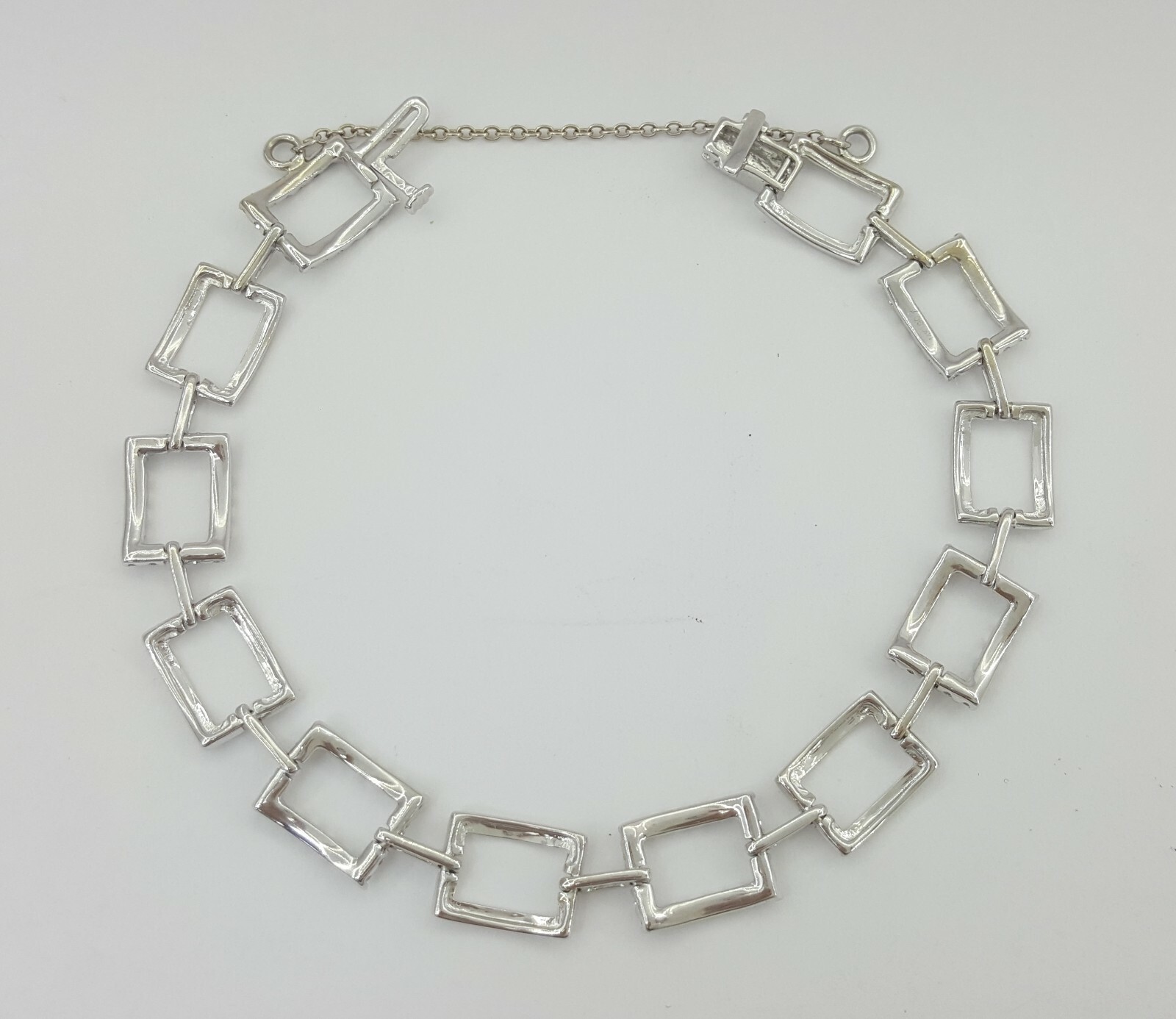 Round Cut Diamond Square Box Tennis Bracelet 8.8 Grams 7″ 1.62 ct 14K White Gold