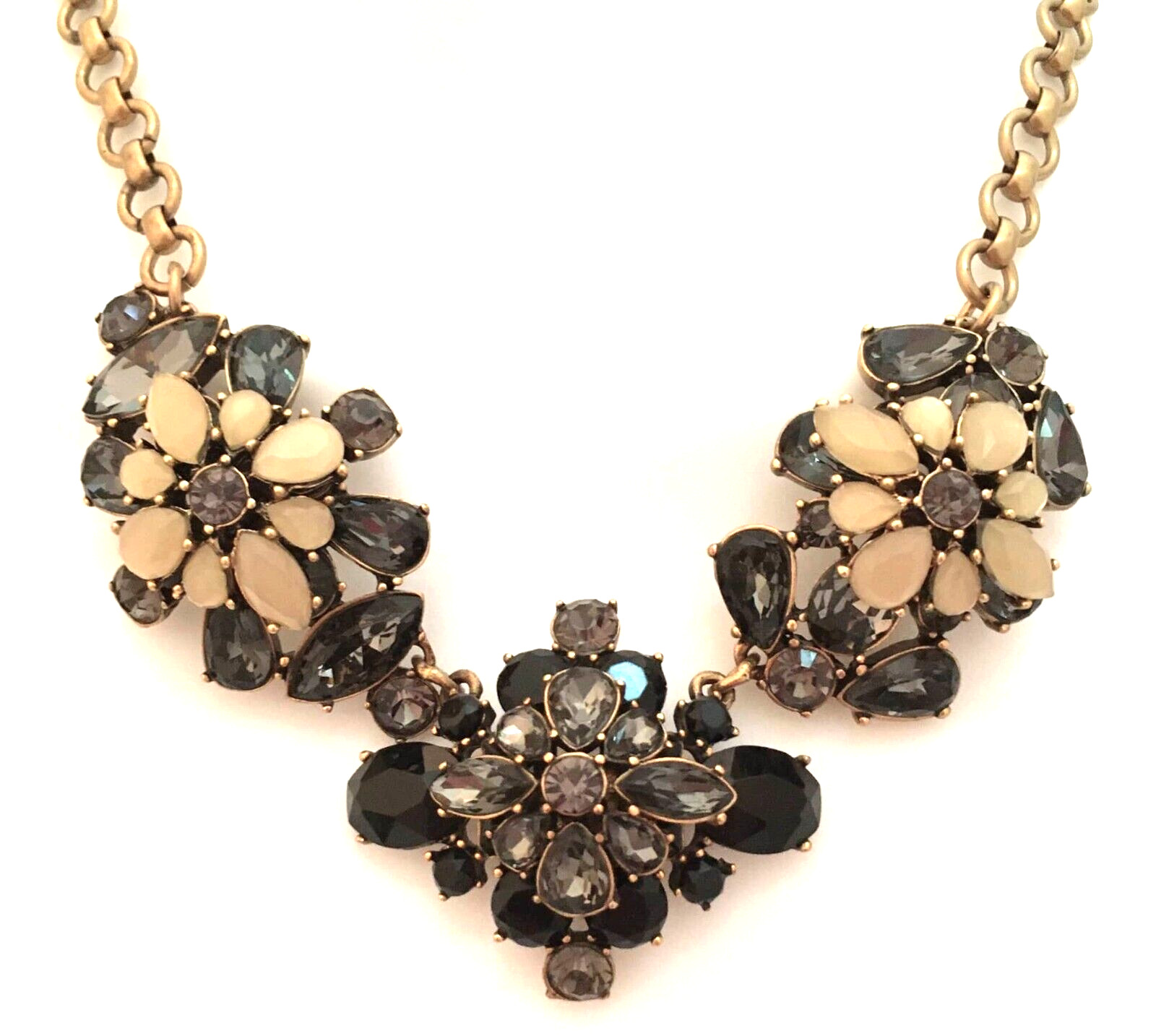 VTG J.Crew Statement Necklace Smoky Blue Gray Glass Crystals Black Yellow Signed