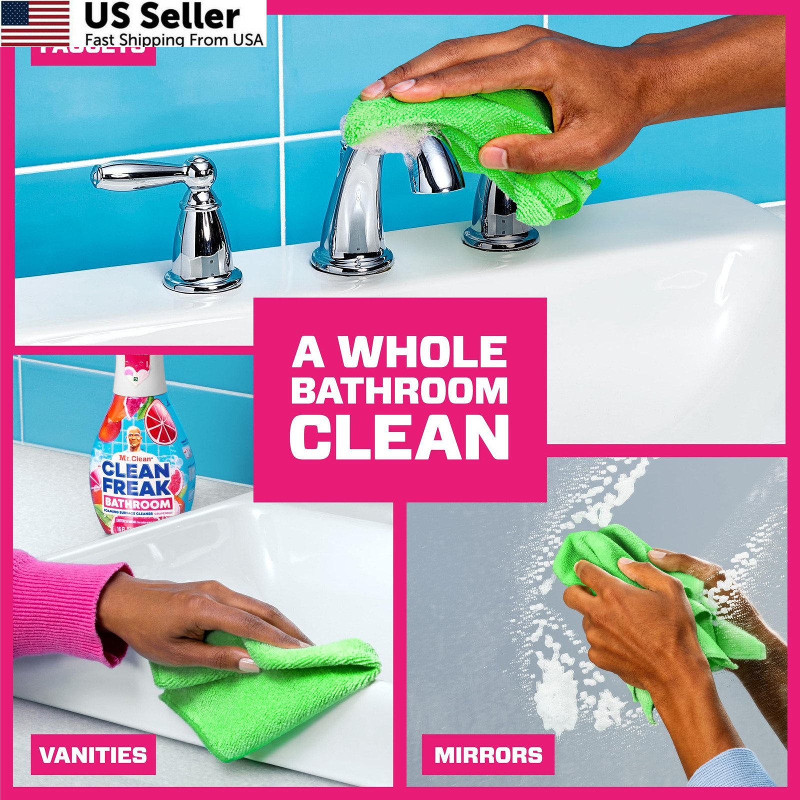 Mr. Clean Freak Foaming Bathroom Surface Cleaner 16 Fl Oz (Pack of 4)