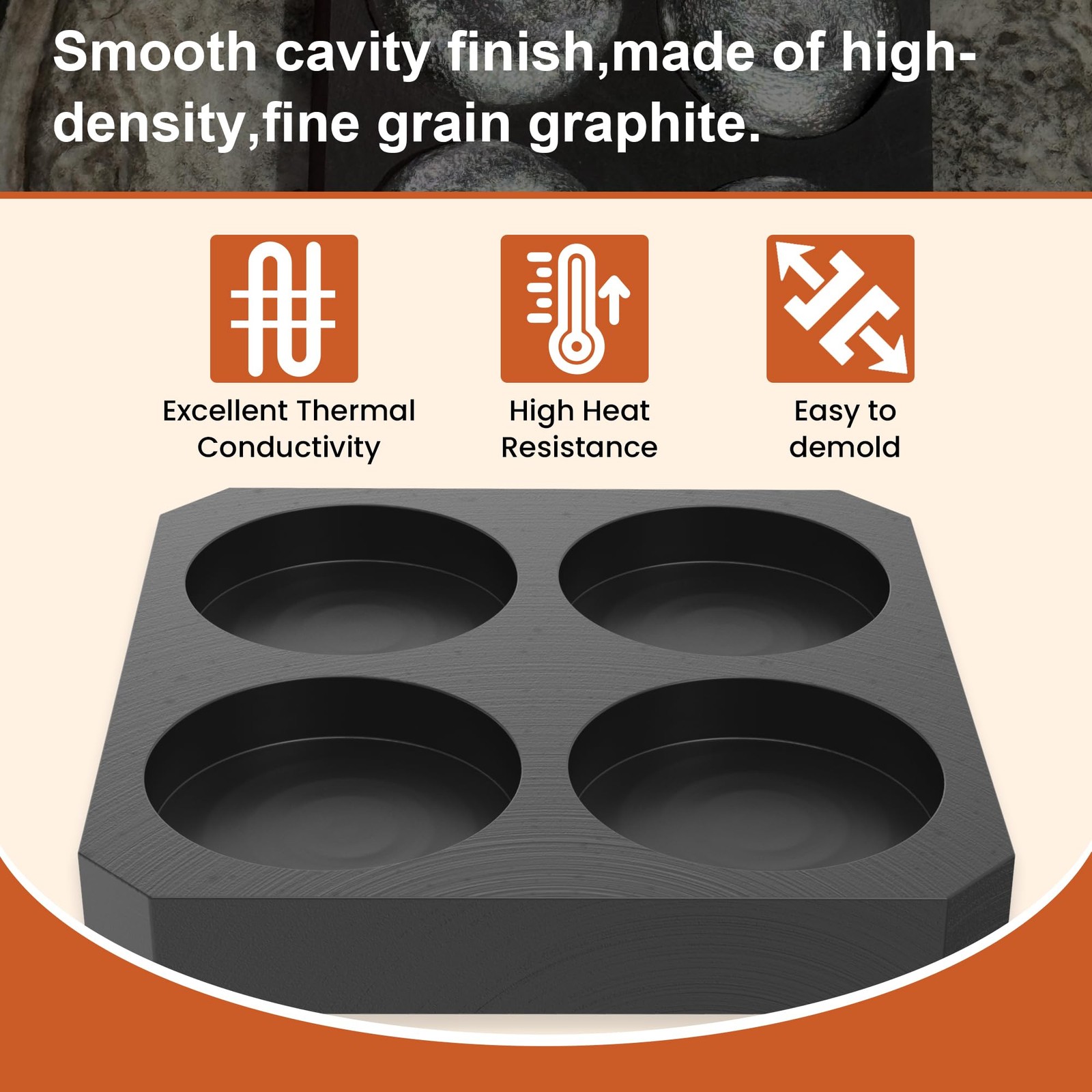 Nelyrho Graphite Ingot Mold, 3.74″ x 3.74″ x 0.55″, 1.57″ Round Coin Mold, Hi…