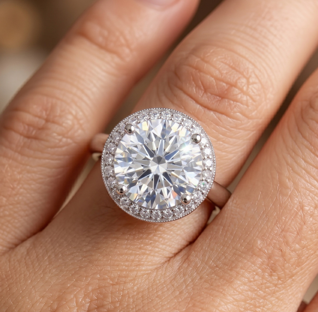 RARE 6.00 Ct Certified Round Shape White Natural Diamond Ring White Gold Finish