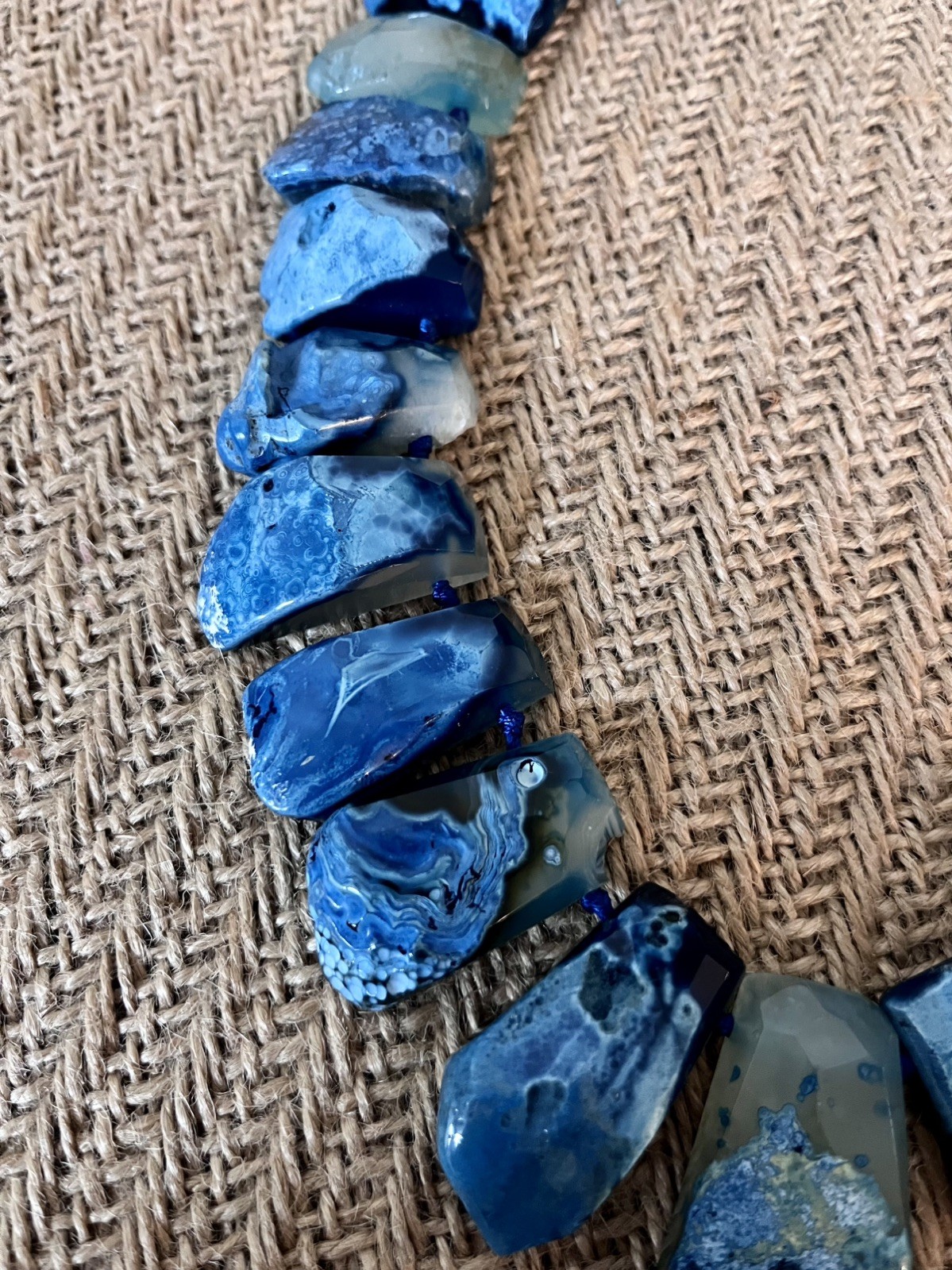 LUC CN Blue Agate Statement Necklace Sterling Silver Clasp