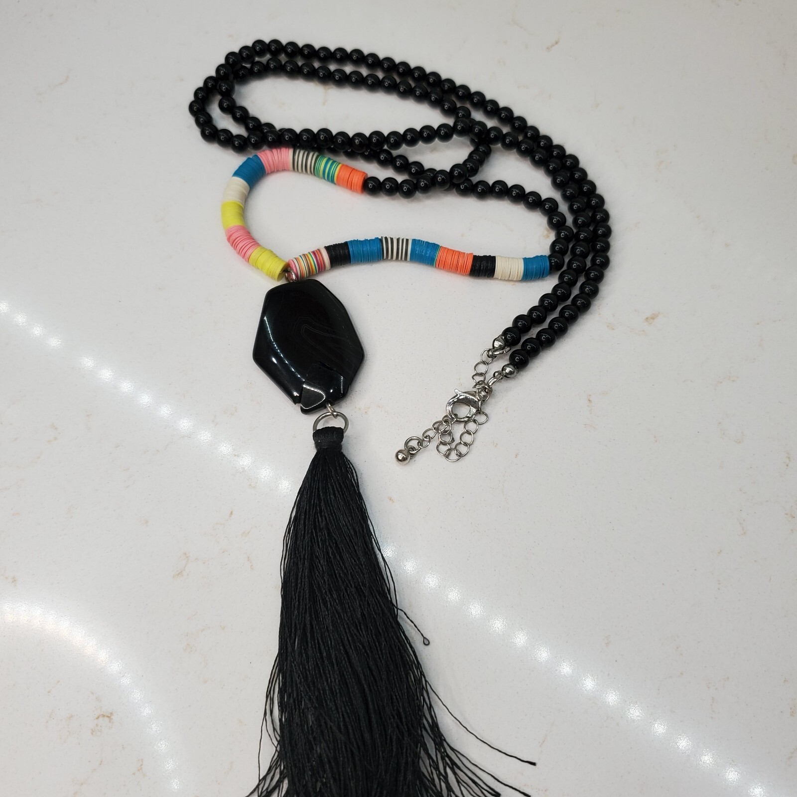 6 Beaded Tassel Necklaces – Wood & Faux Turquoise & Bone & Shell Multicolor Long