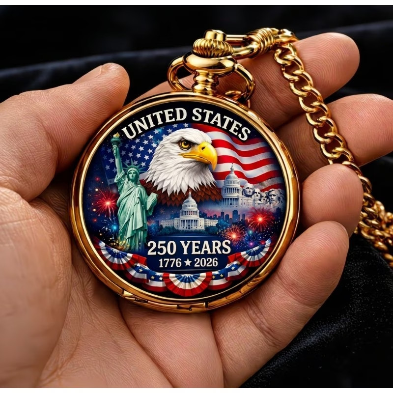 American 250Th Anniversary White Eagle Statue of Liberty Pocket Watch Gift New