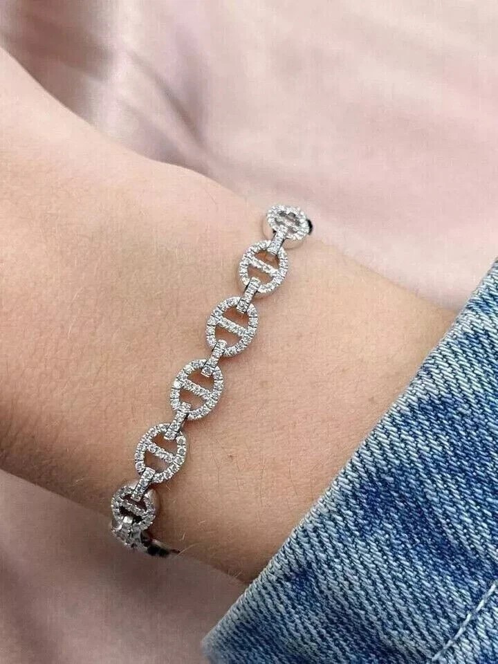 9.5 Ctw Round Cut Created Diamond Linked Bracelet 14K White Gold Plated 7.5 Inch