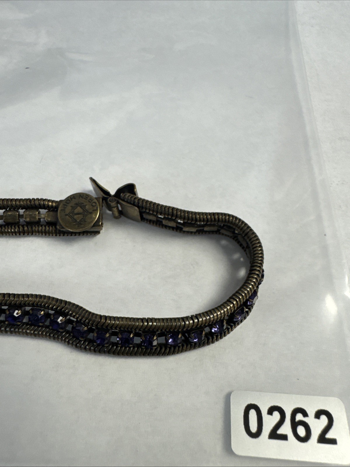 Vintage Loren Hope Clara Purple Rhinestone BrassTone Tennis 7” Bracelet Goth Emo
