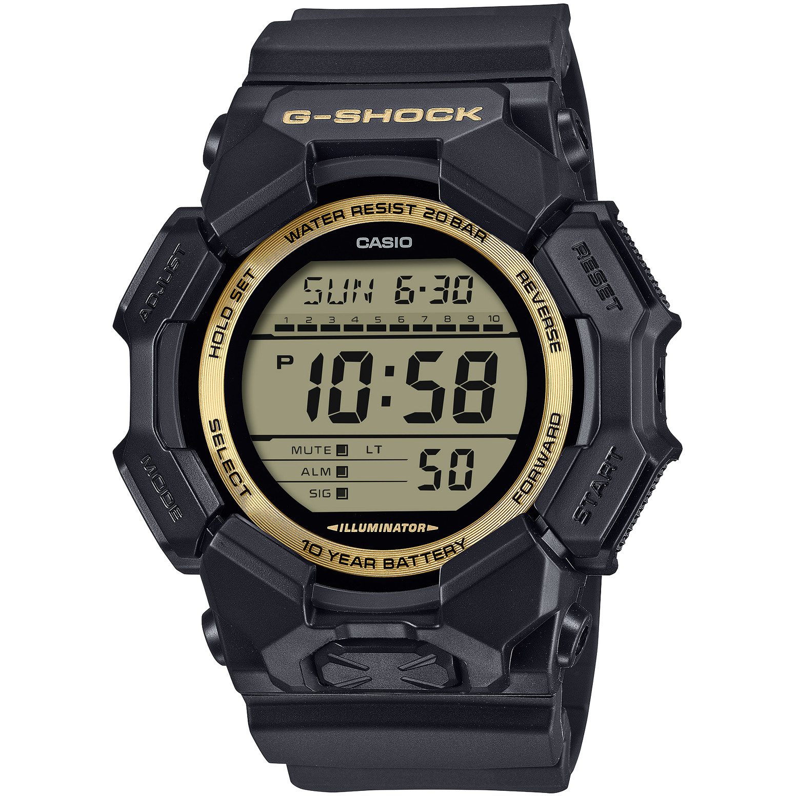 CASIO G-SHOCK GD-010GB-1A9JF Black and Gold Series Big Case Digital Watch 51.9mm