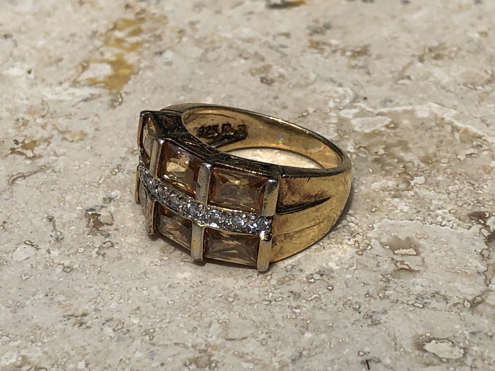 ✨🍂💛VINTAGE Stamped 925 STERLING SILVER 12K GOLD VERMEIL CZ Pavé Baguette Ring✨