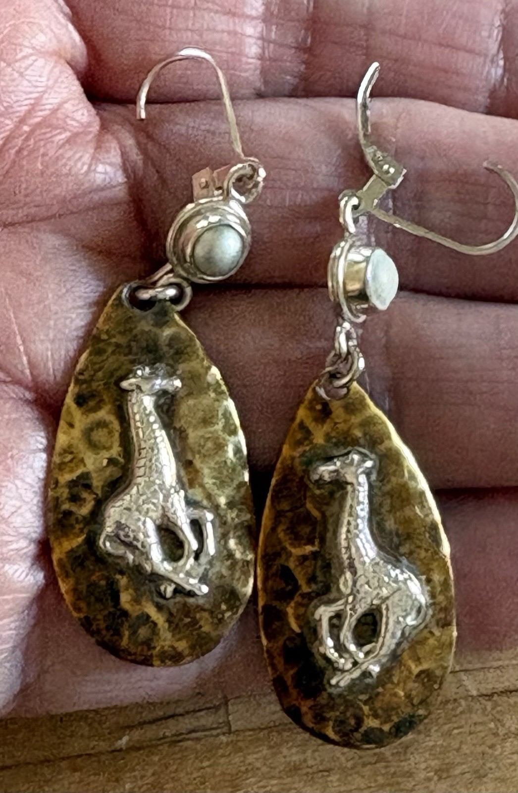 Echo of the Dreamer- dangly giraffe earrings- sterling – signed