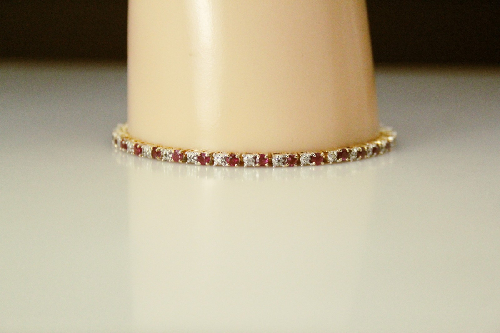 14K Yellow Gold Round Ruby & Diamond 7.5″ Tennis Bracelet 8.8 Grams (BR5028)