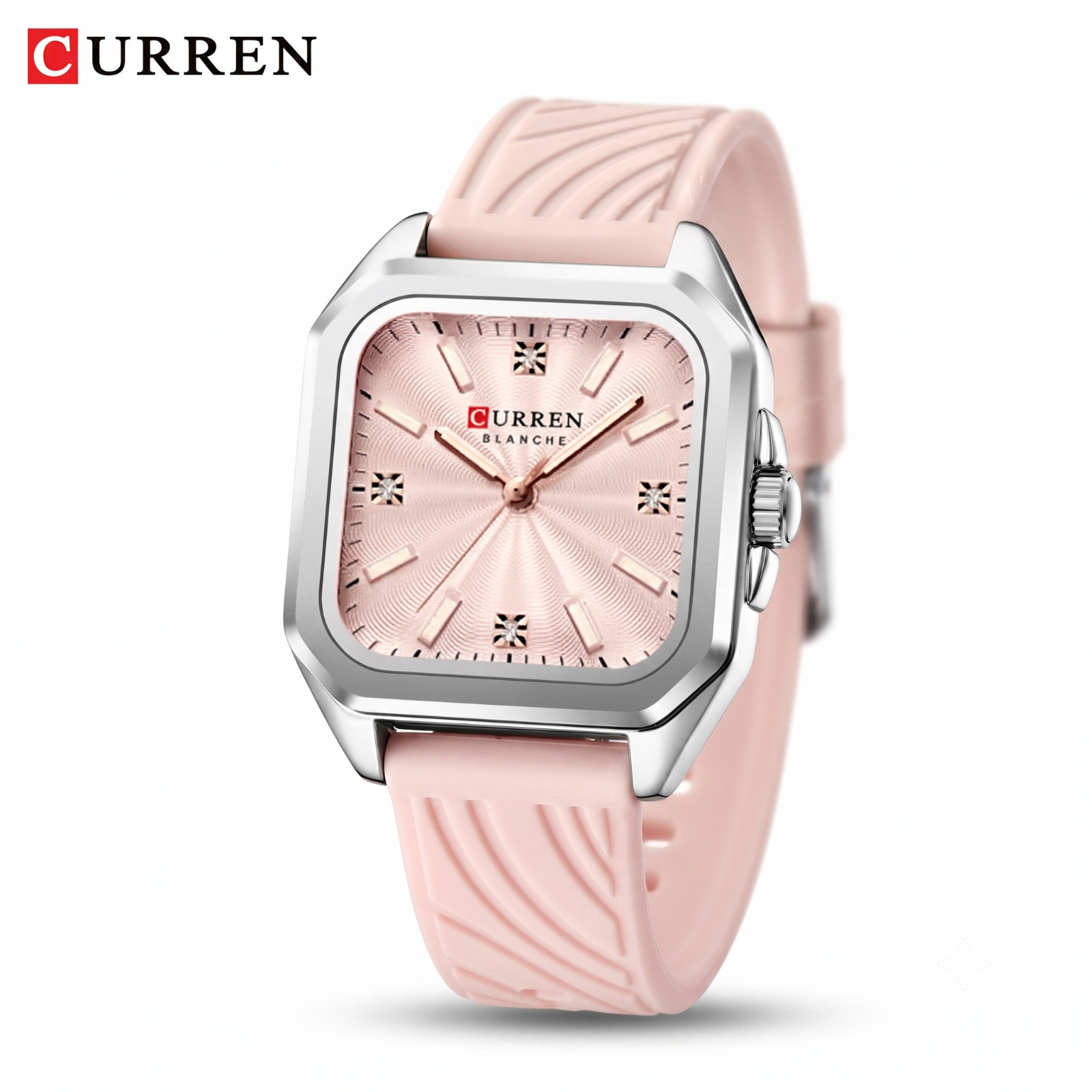 CURREN Womens Pink Leather Watch Square Quartz Dress Casual Waterproof 30mm