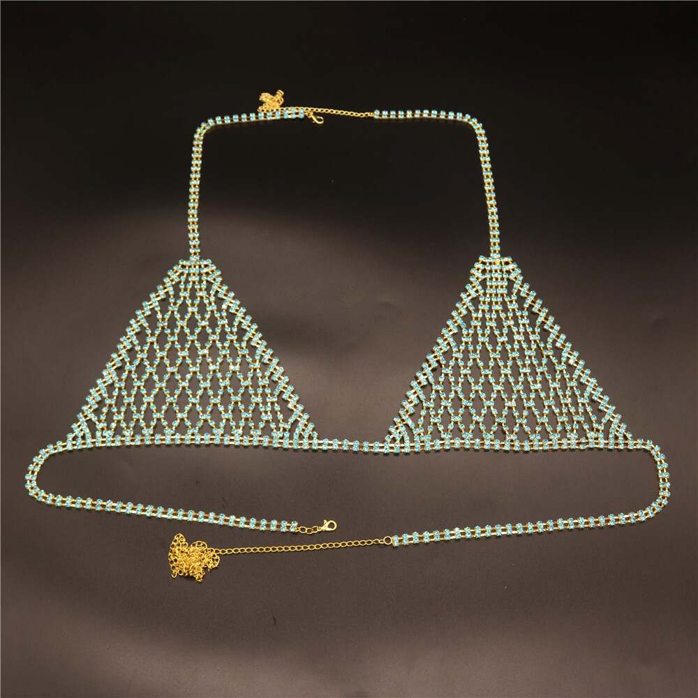 2/3pcs Rhinestone Body Chain Jewelry Women Bikini Chest Bra Thong Sexy Lingerie