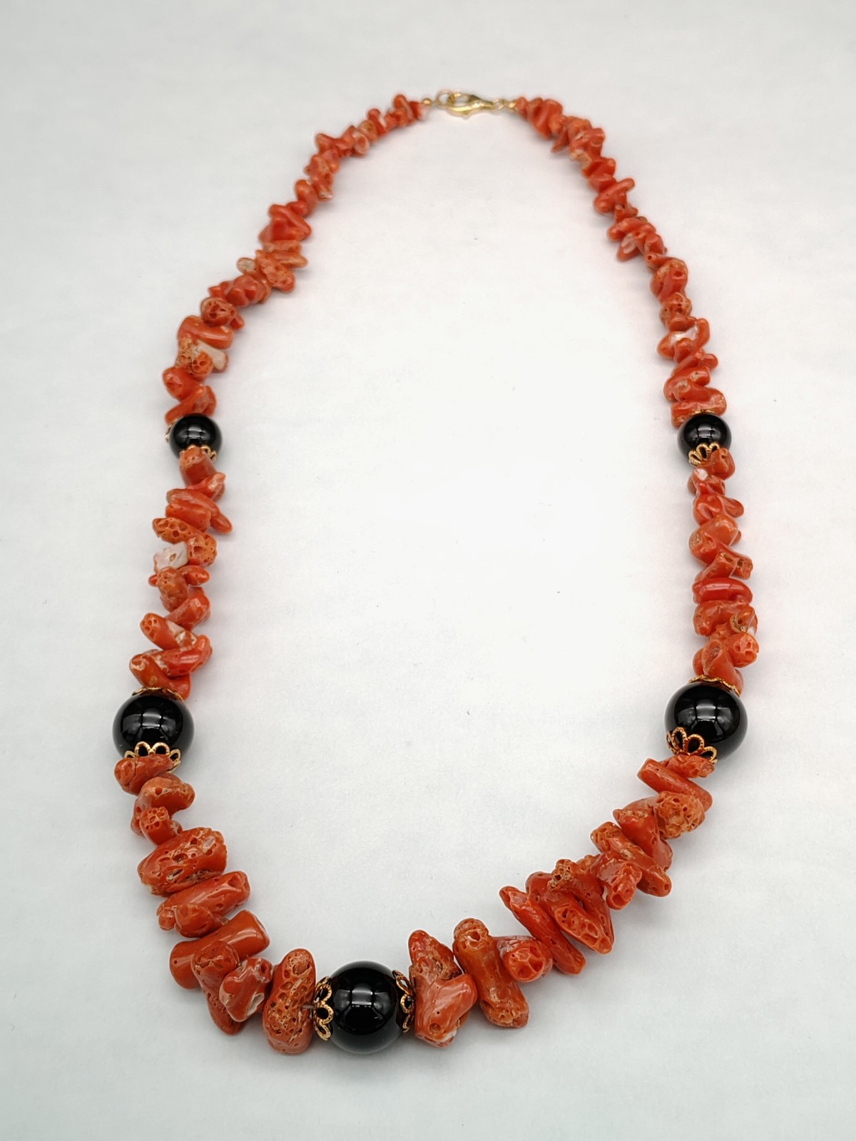 Women’s Red Coral Necklace of Sardinia Black Onyx Silver Italian Jewelry