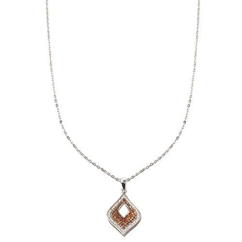 Pinctore Silver 1.53ctw Brown Zircon Diamond Shaped 1.2’L Pendant with 18′ Chain