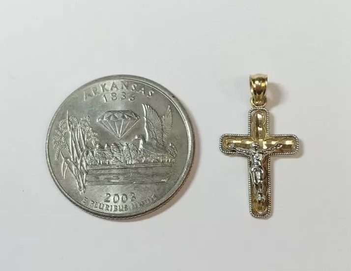 Small 14k Yellow and White Gold Cross Crucifix Pendant