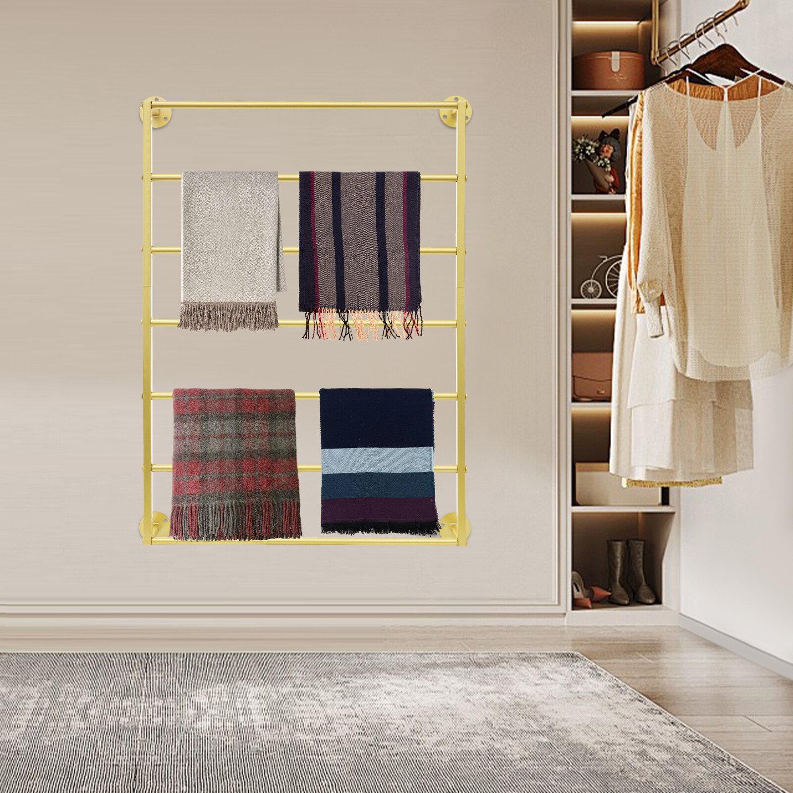 Gold 7-tier Wall Mounted Scarf Rack Display Rack Towel Storage Rack Carbon Steel