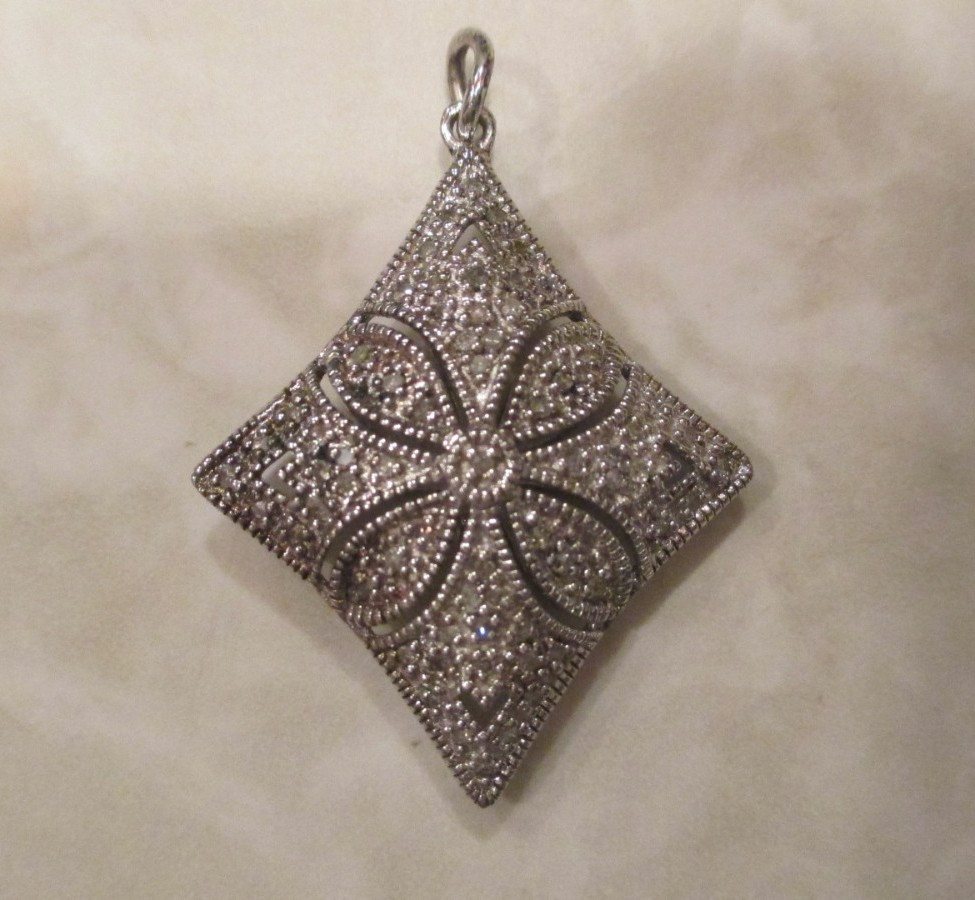 Sparkly Vintage Sterling Silver Affinity Diamond Pendant – QVC – Signed EA .925
