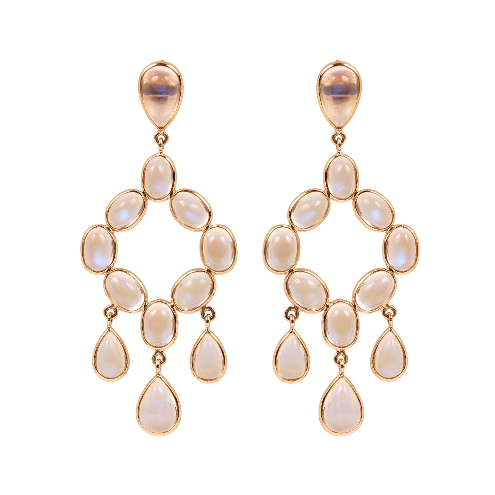 Moonstone Chandelier Earrings 925 Silver Gold Plated Pear Oval Drops Jewelry NEW