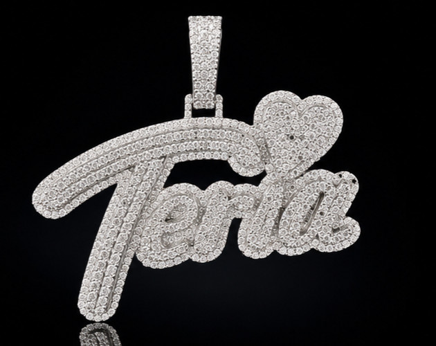 6Ct Moissanite Teria Name Pendant – 14K White Gold Plated Personalized Heart