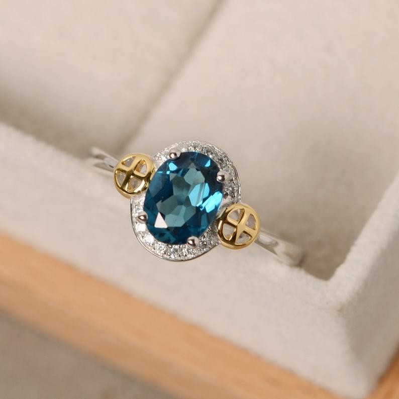 1.16 Ct Oval Cut Natural Topaz Diamond Engagement Ring 14K White Gold Size 7