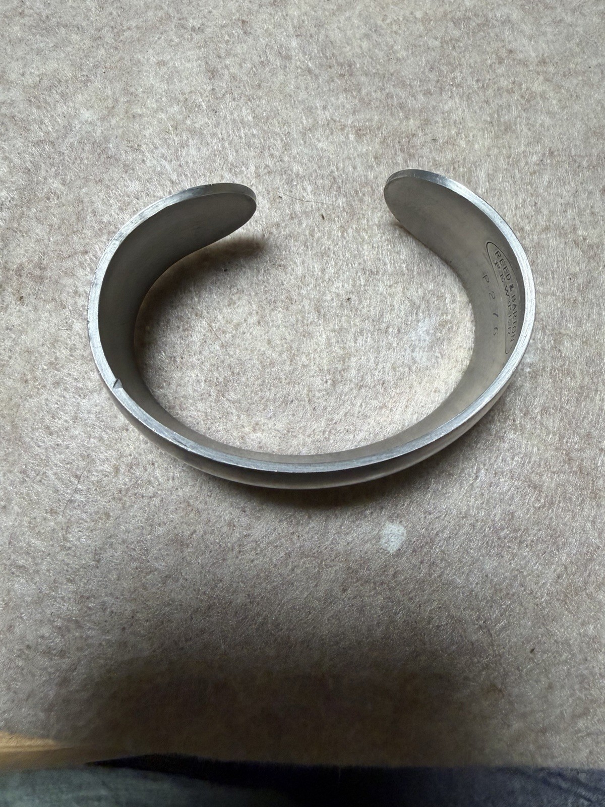 Reid & Barton Silver Tone Metal Cuff Bracelet Signed MPN P276 No Stone