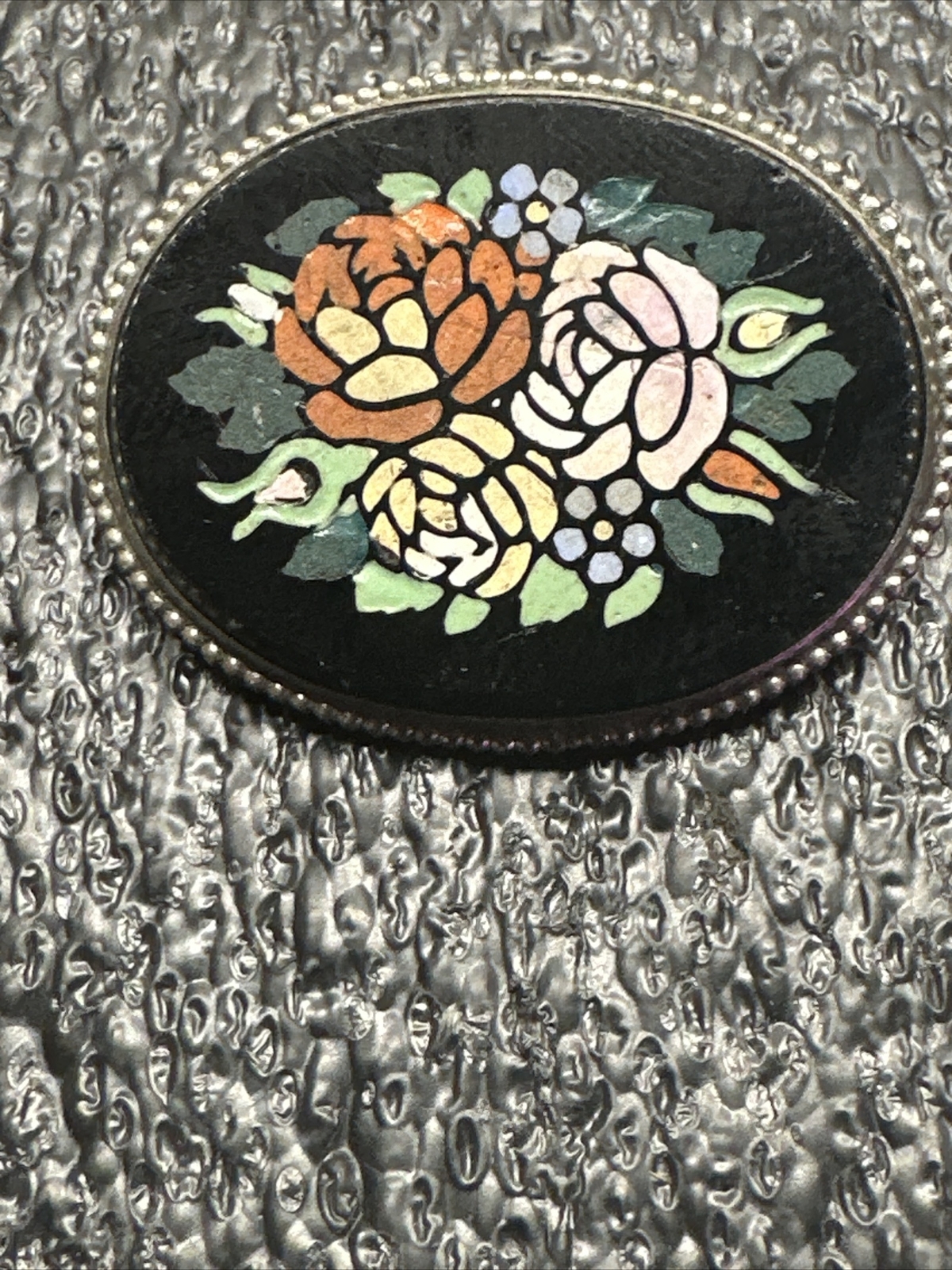 Antique Pietra dura inlay stone victorian brooch As Is