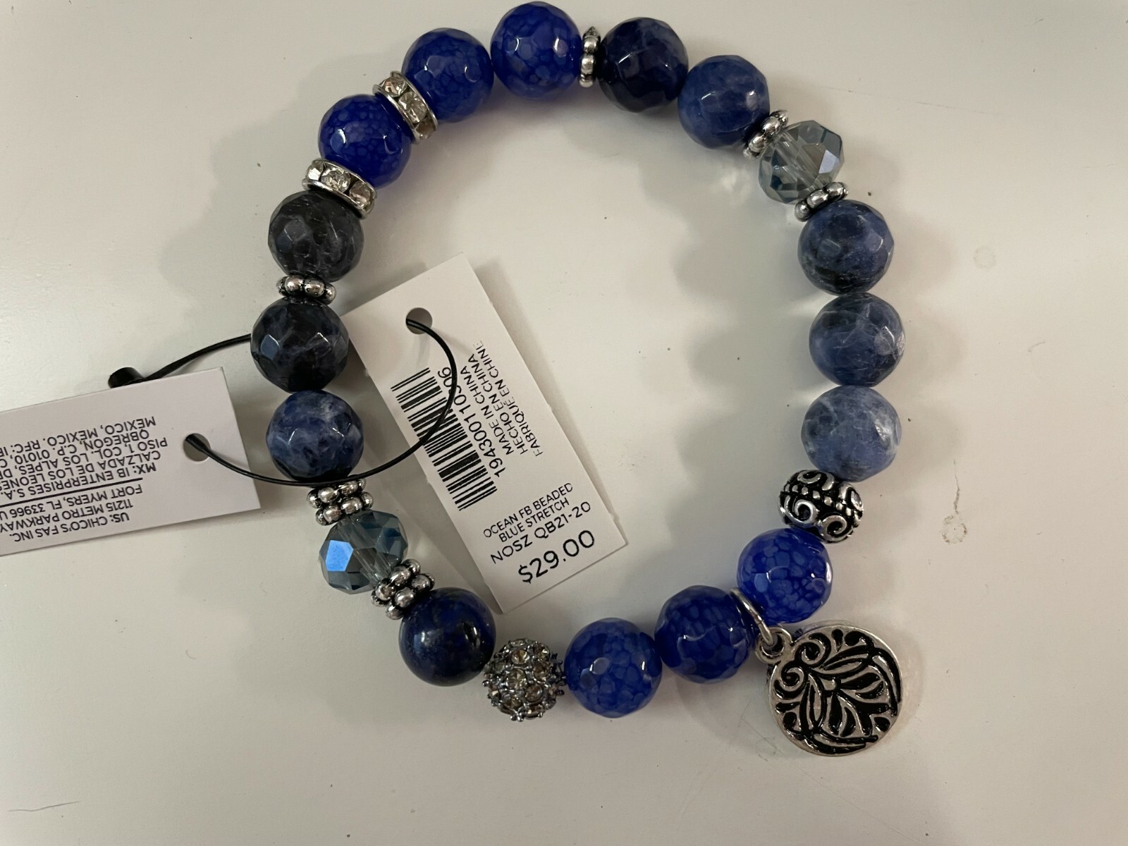 Chico’s Stretch Bracelet Blue Lapis & Glass Beads Silver all occasion gift mothe