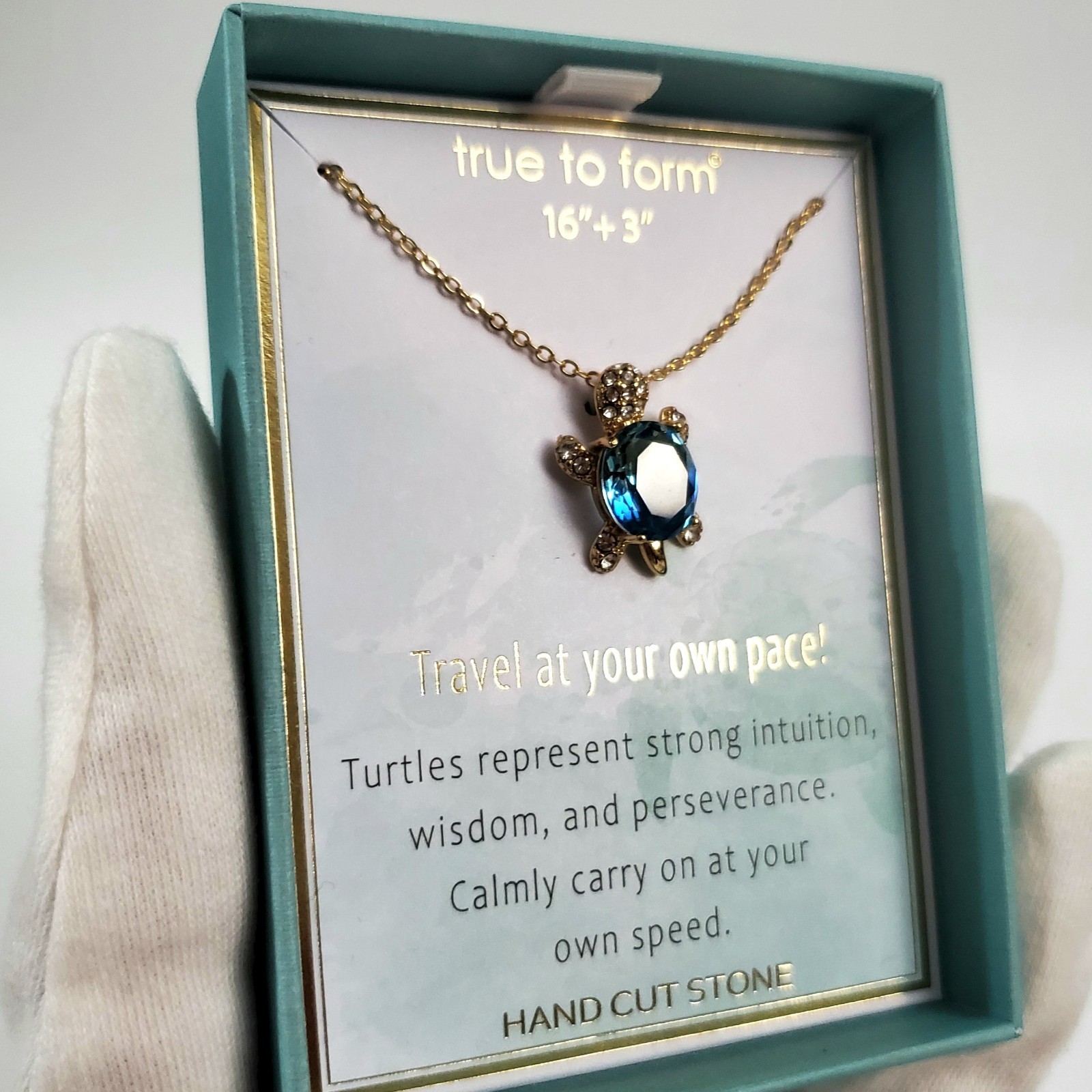 Crystal Turtle Jewelry SET Earrings Necklace Set Hand Cut Teal Stone NEW IN BOX