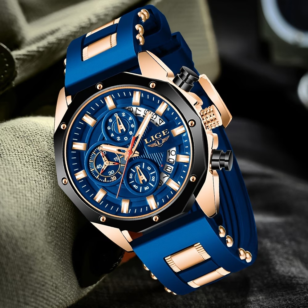 Men Chronograph, Quartz Watch Luminous Calendar, Casual Sports Wristwatch