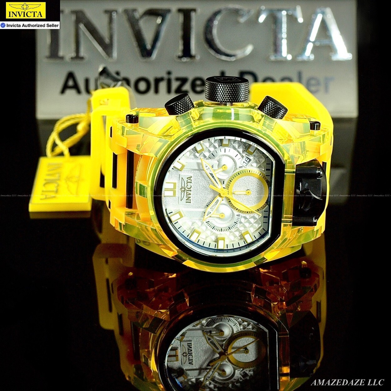 NEW Invicta Men Bolt Zeus Magnum 52mm Anatomic Chrono Dual Mvmt YELLOW DIAL Watc