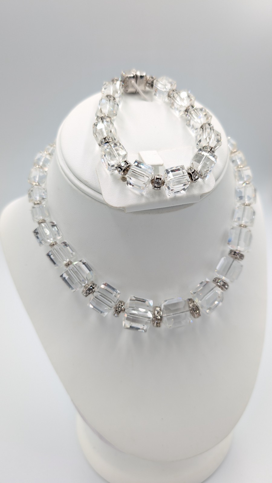 Swarovski Faceted Crystal Cube Graduated Necklace & Bracelet with box