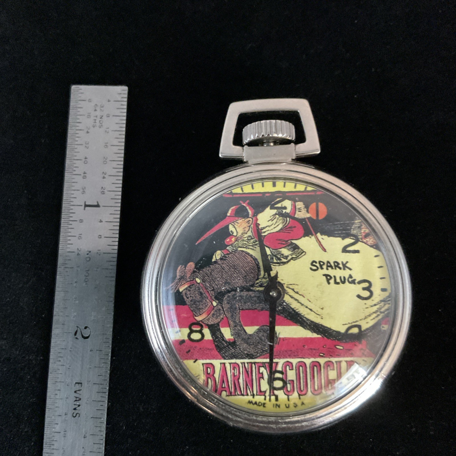 Works! Vintage Wind Up Character Pocket Watch Barney Google Spark Plug