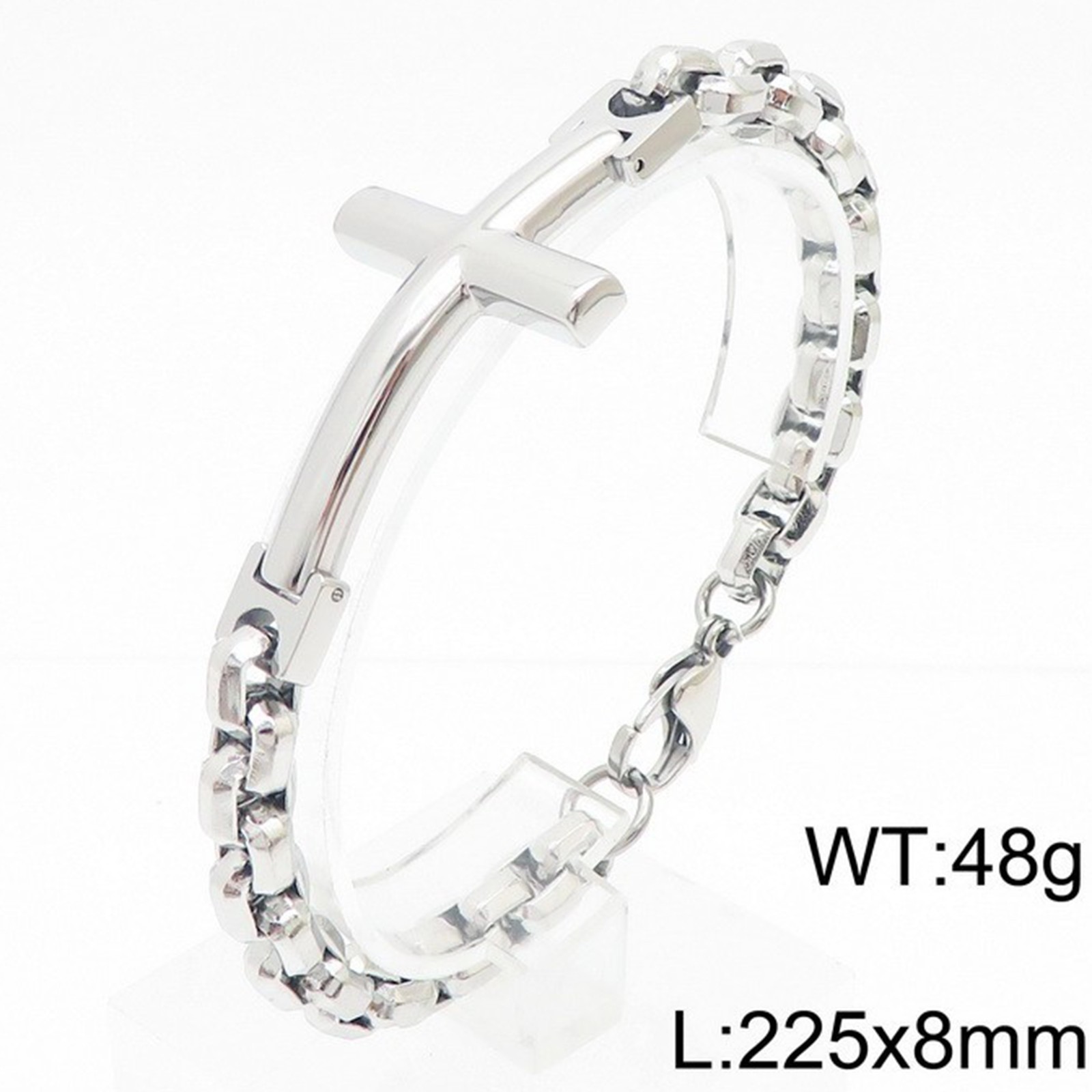 8.86″ 15mm Fashion 316L Stainless Steel Bracelet Women Men’s Cross Charm Jewelry