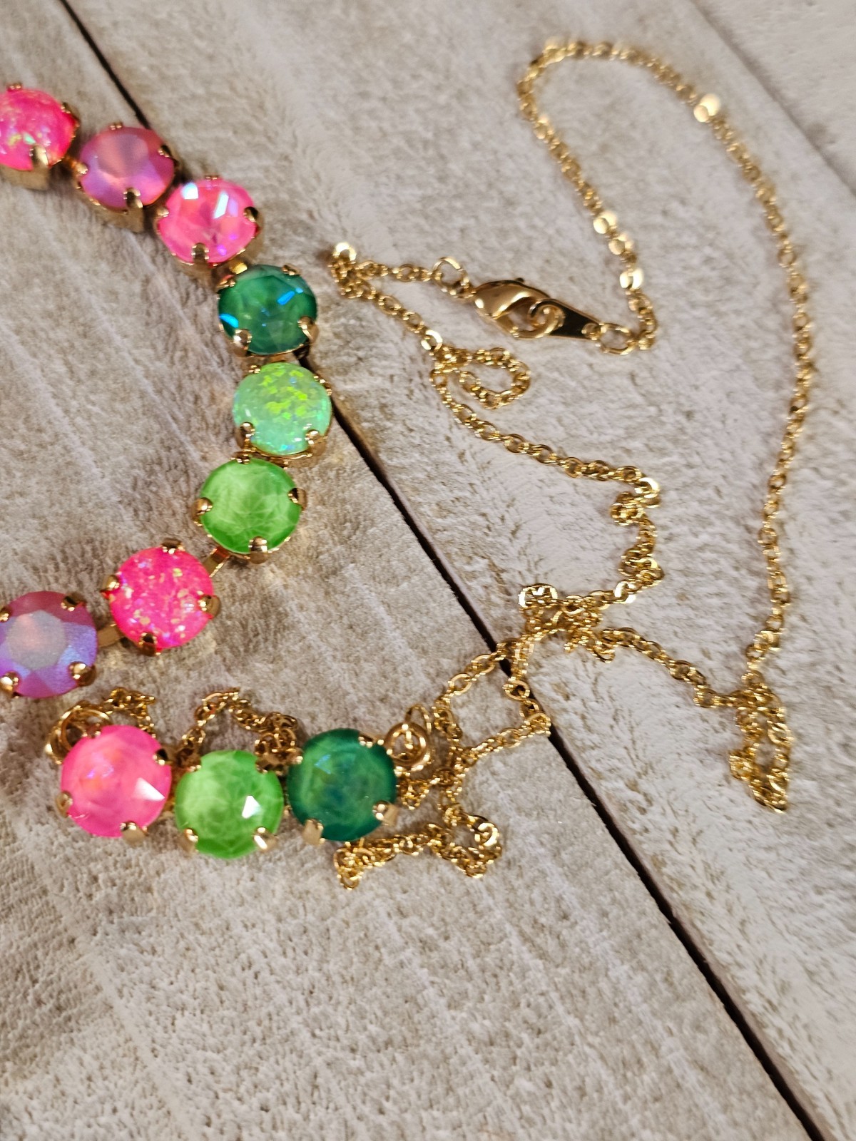 B1-22 Watermelon Mojito Pink Lime Crystal Earrings Cup chain 3pc Jewelry Set