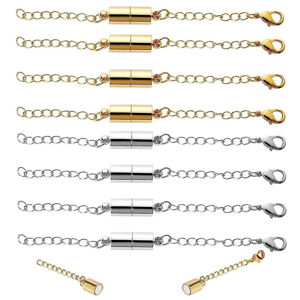 8Pcs 2Colors Magnetic Necklace Extenders Necklace Clasps w/ Extender Chains Gift