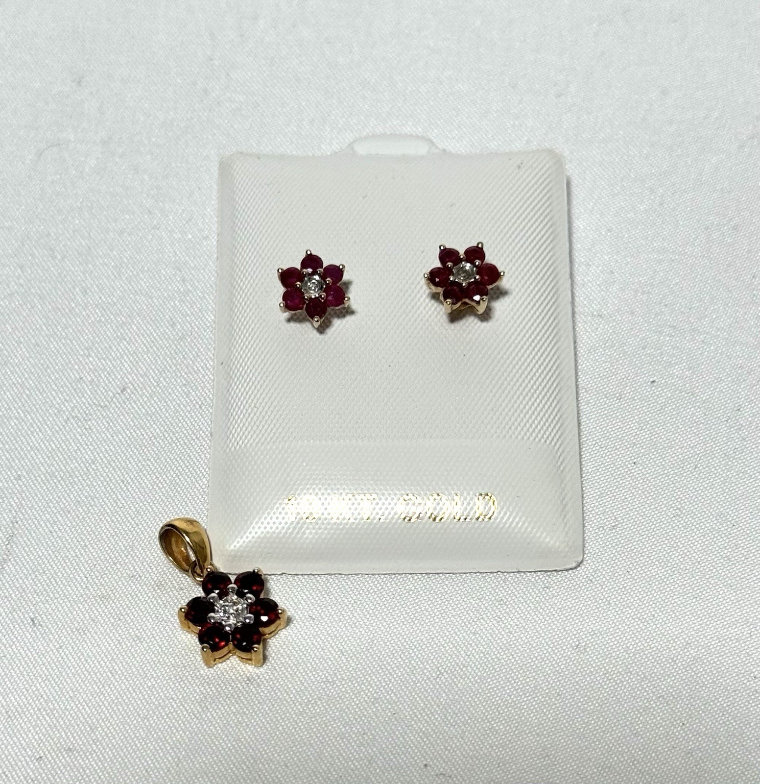 Fine Jewelry 10kt Gold Earrings .83ctw Ruby RD Diamond / Silver Pendant Set