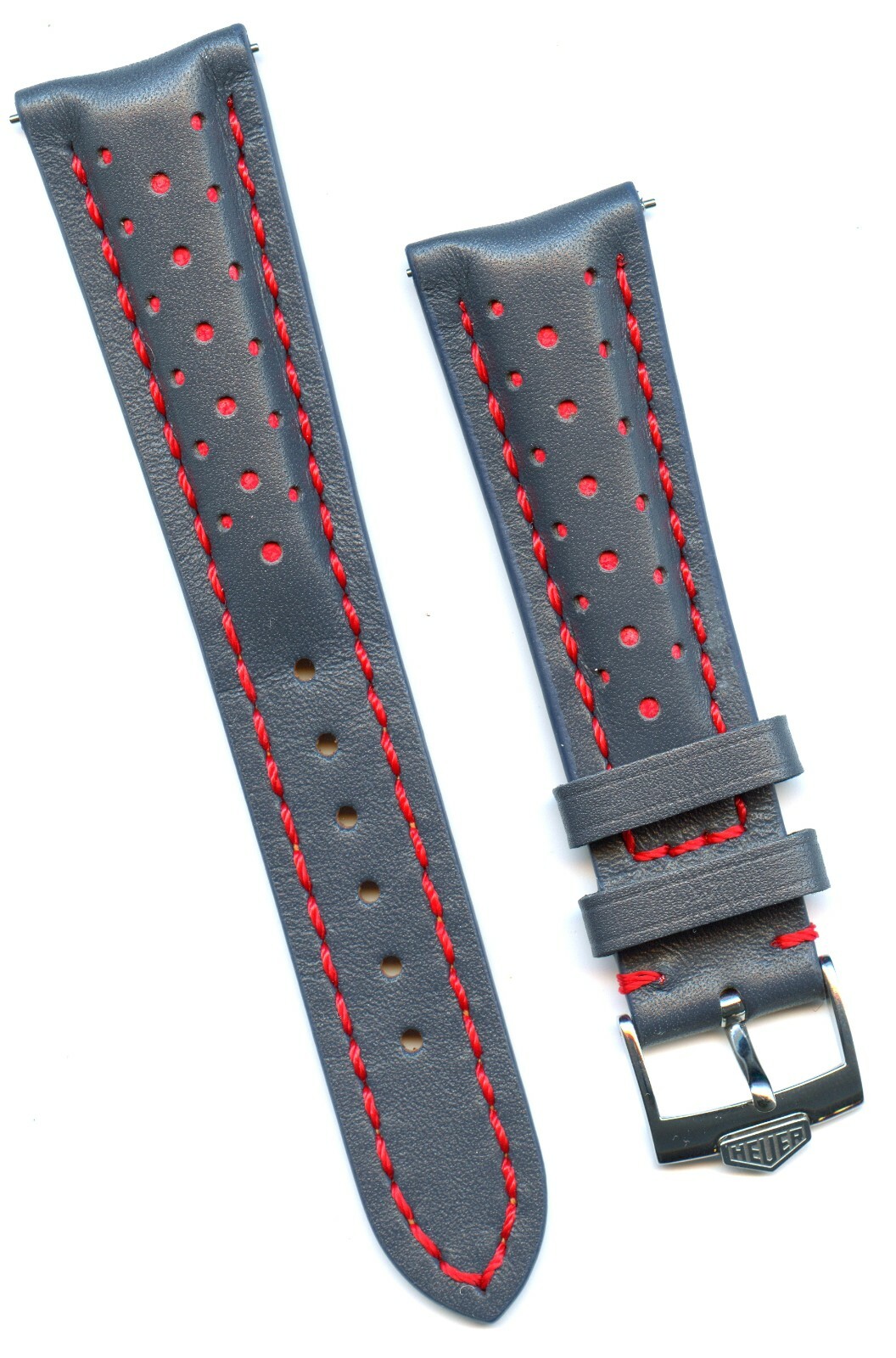 Gray Red Rally Genuine Perforated Leather MB Strap 22mm & Pre TAG Heuer Buckle