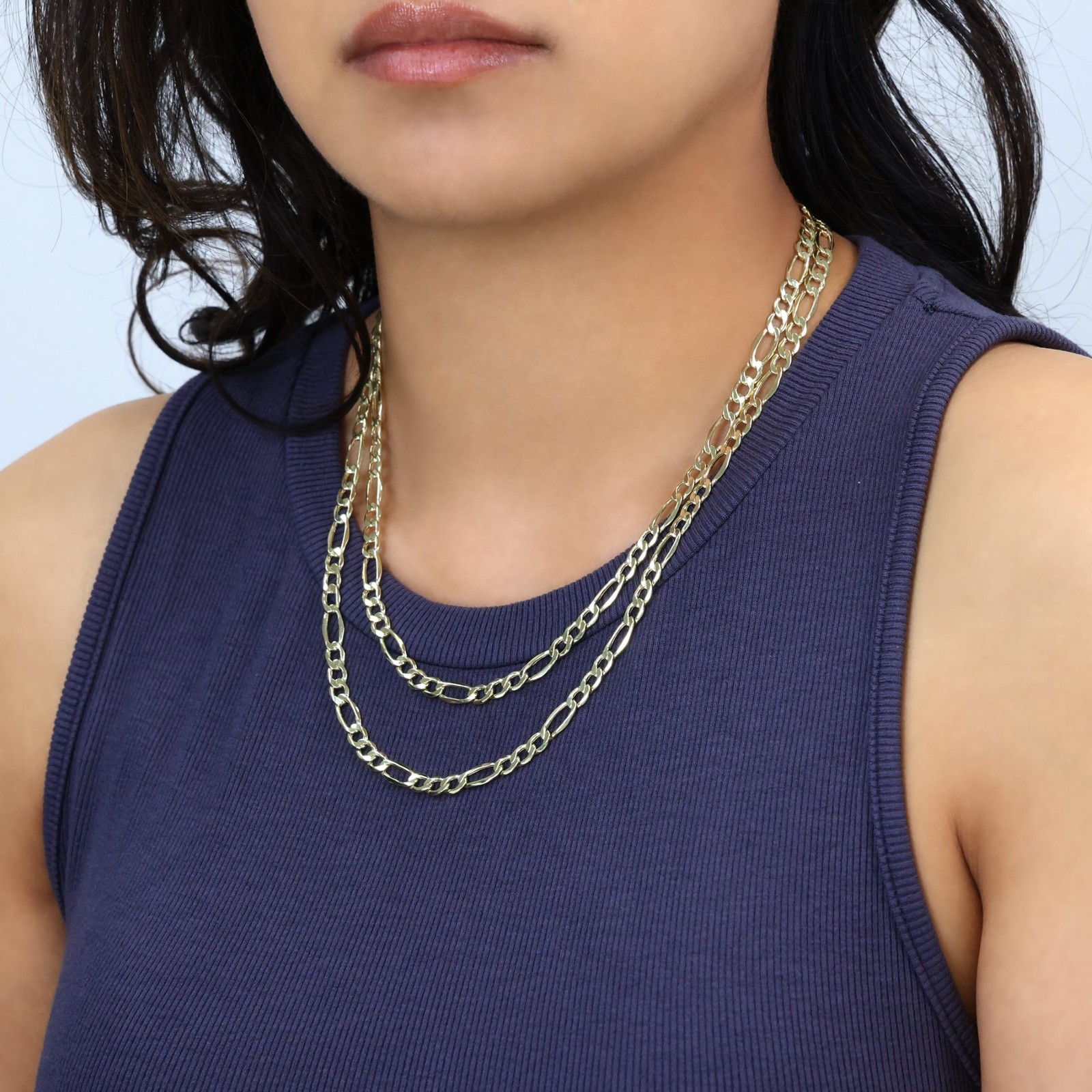 Real 14K Yellow Gold 5.5mm Figaro Chain Italian Link Pendant Necklace Mens 22″