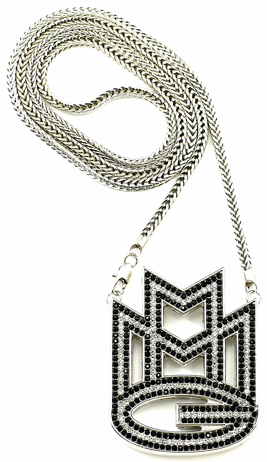 MMG Necklace New Crystal Rhinestones Pendant 36 Inch Franco Style Chain
