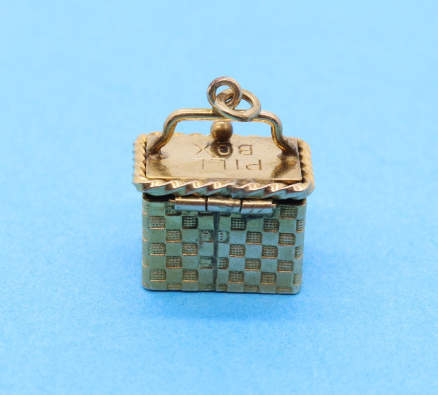Vintage Yellow Tone Gold Wash Basket Pill Box Charm
