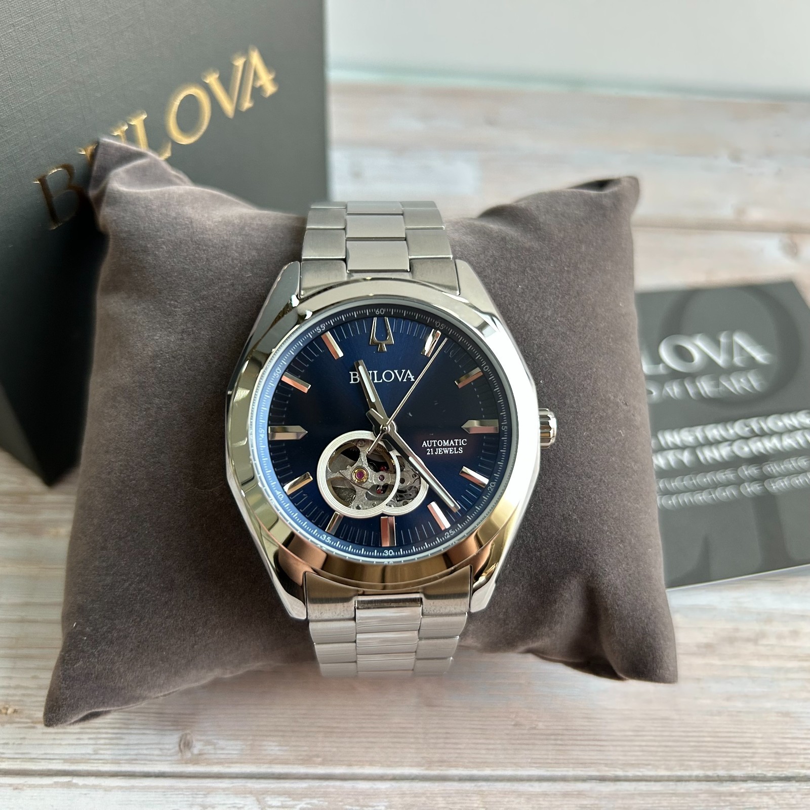 Bulova Surveyor 96A275 Blue Dial Automatic Stainless Steel Men’s Watch New 42mm