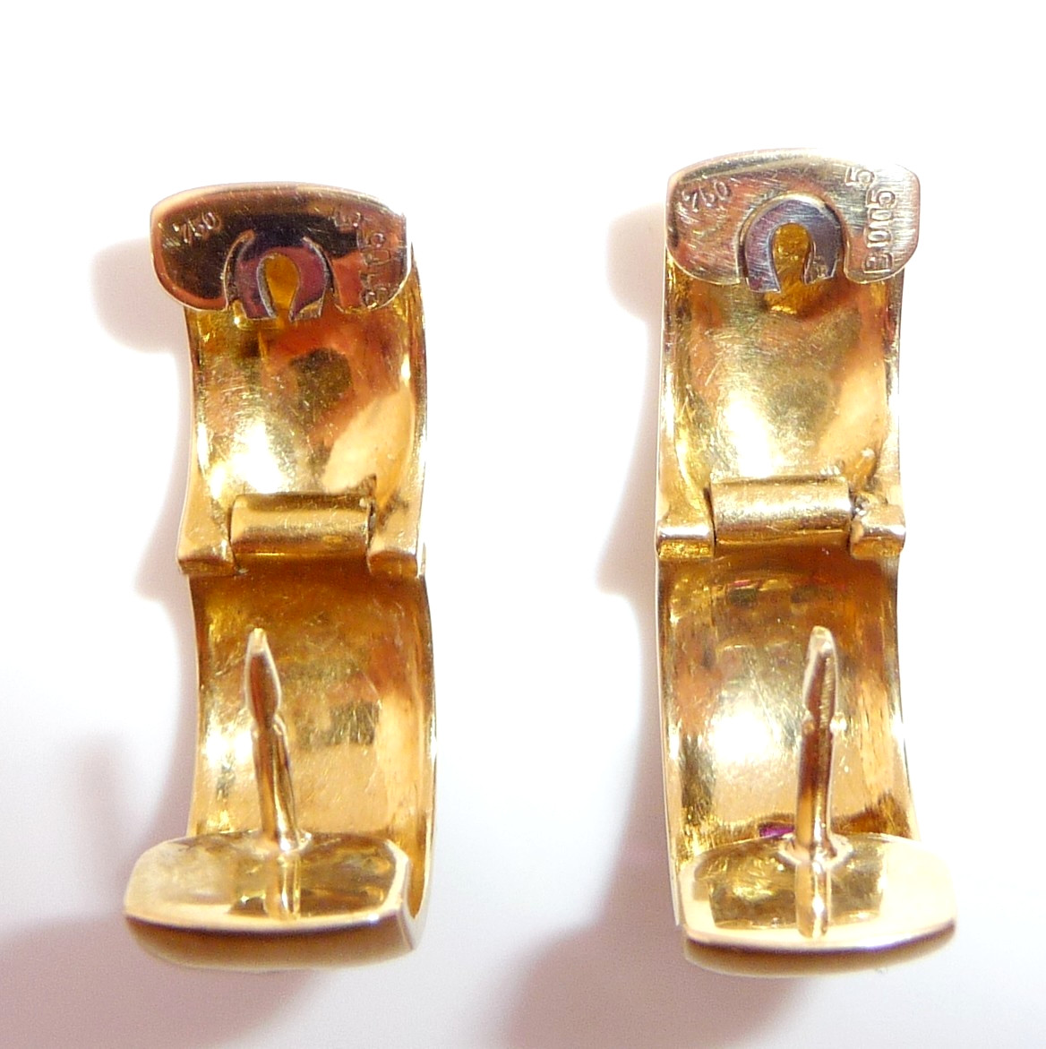 750 Yellow Gold Ruby Sapphire Emerald Diamond Hoop Earrings 9 Grams 15mm