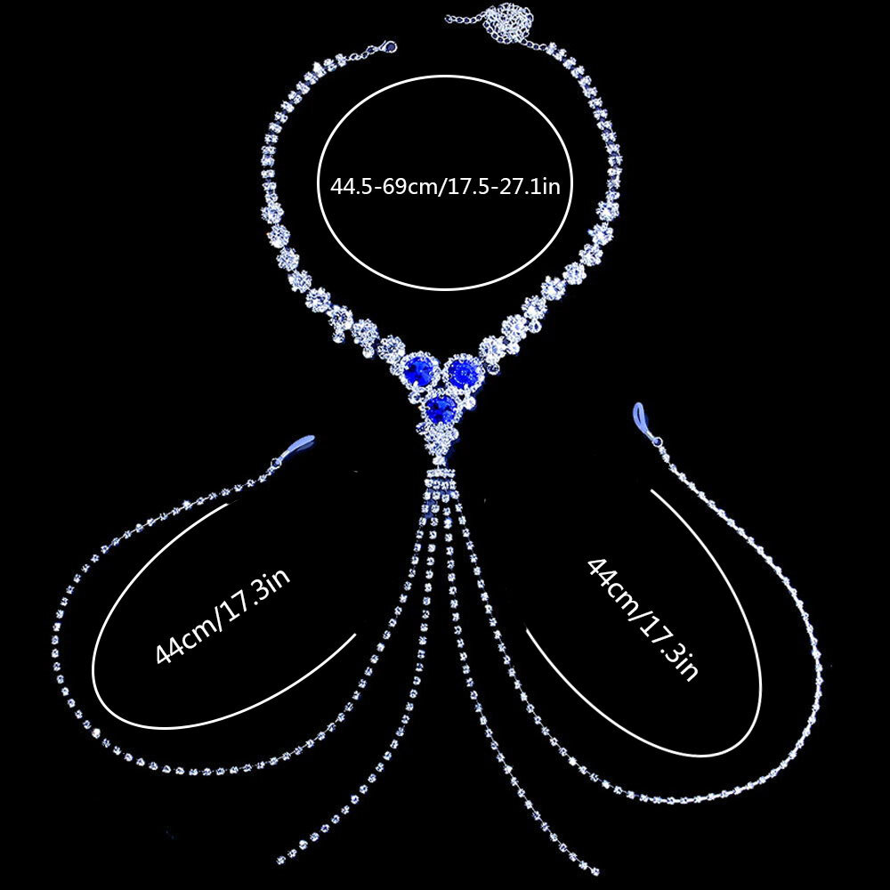 Non Piercing Nipple Rings Silver Rhinestone Body Chain Crystal Necklace forWomen
