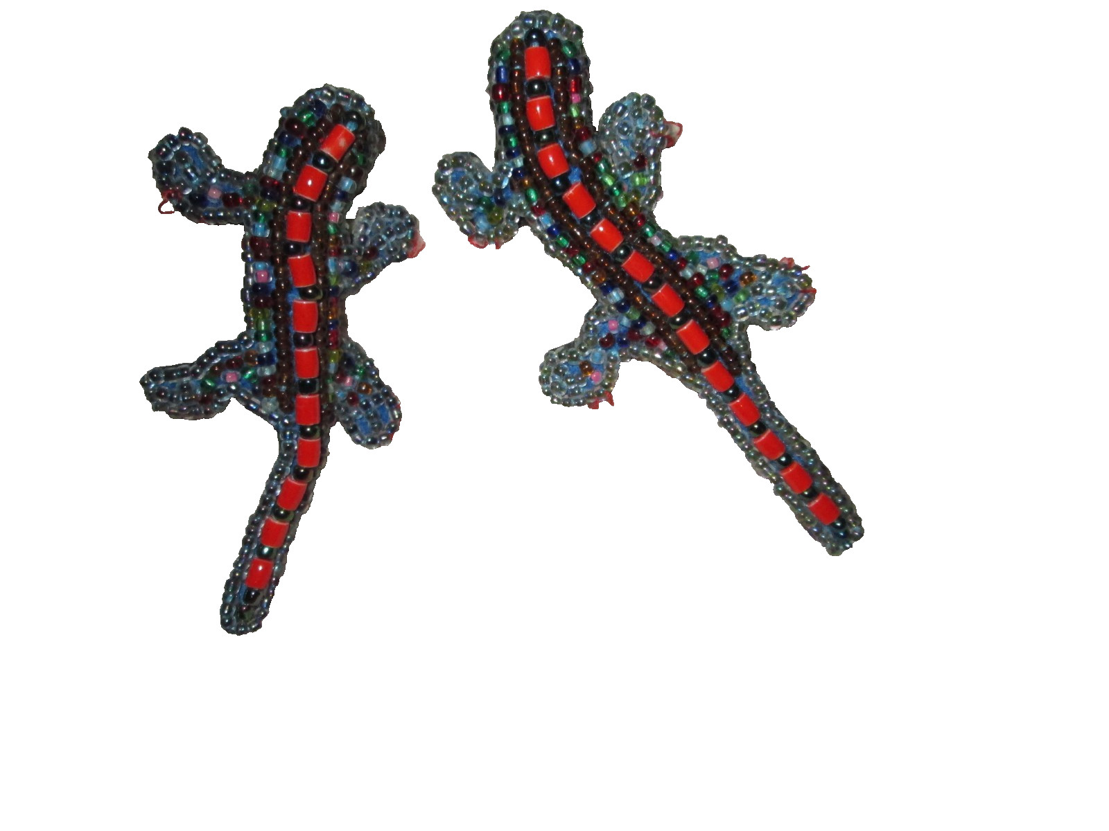 Geckos Beaded Pins Lot of 2 Turquoise & Coral Beads 3 1/2Inches