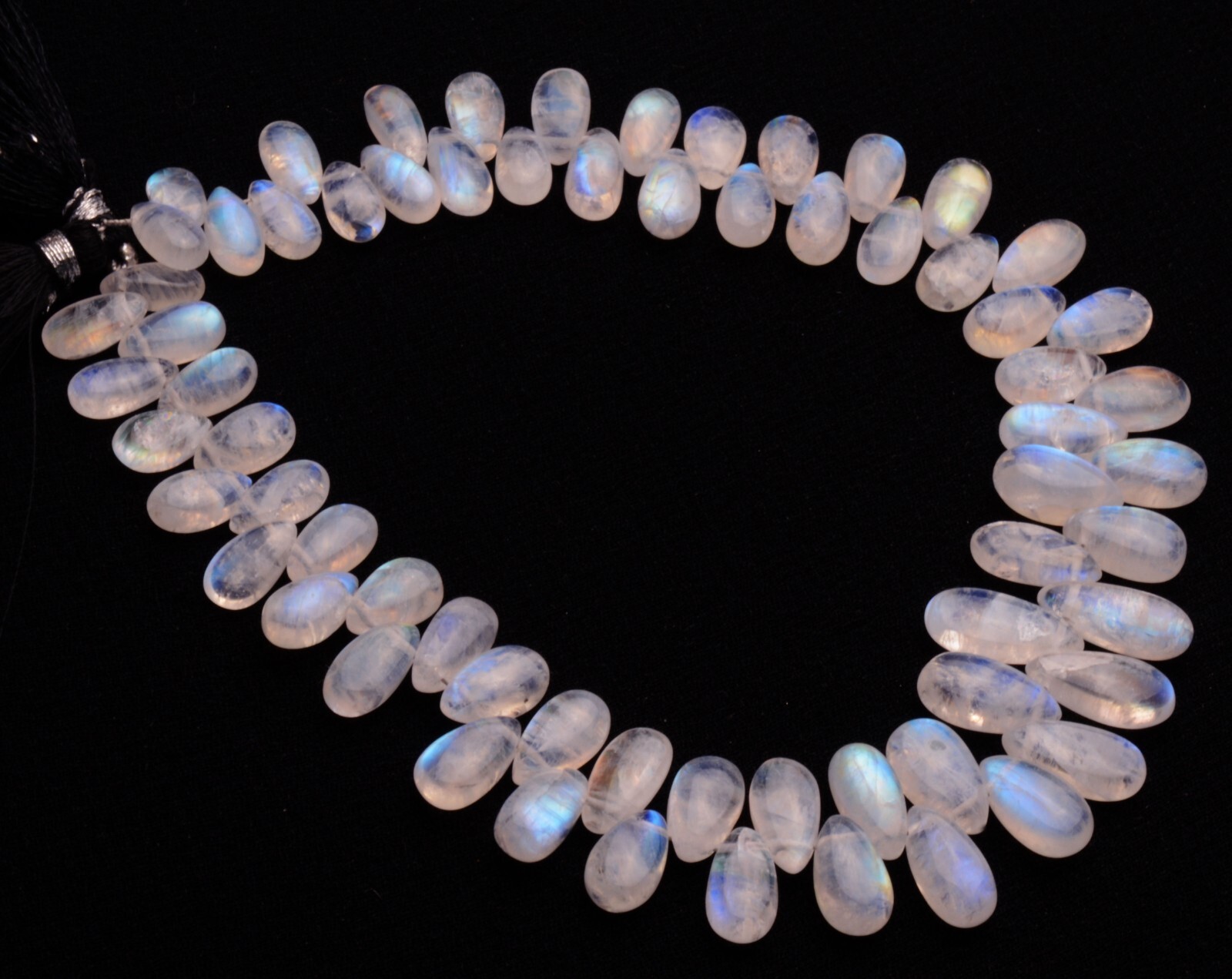 Blue Fire Rainbow Moonstone 9×5 to 13×7 mm Size Smooth Pear Beads Strand 11″